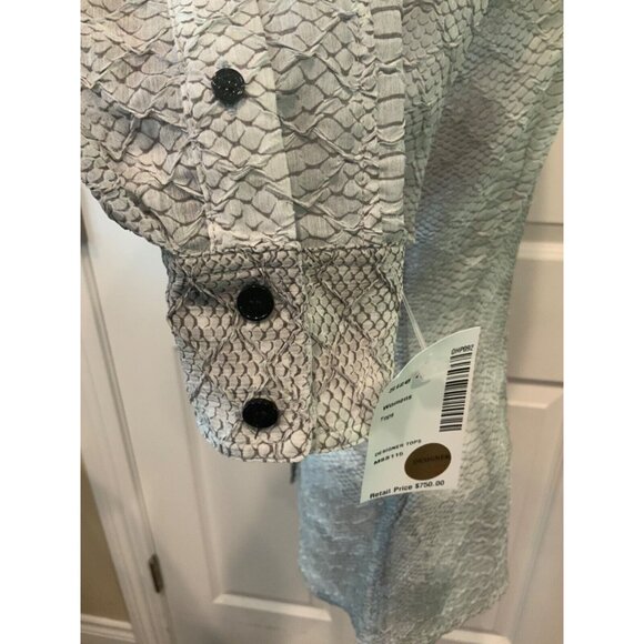 Victoria Beckham Gray & Black Sheer Snakeskin Print Button-Up Shirt $795, Size 4 - Picture 6 of 10